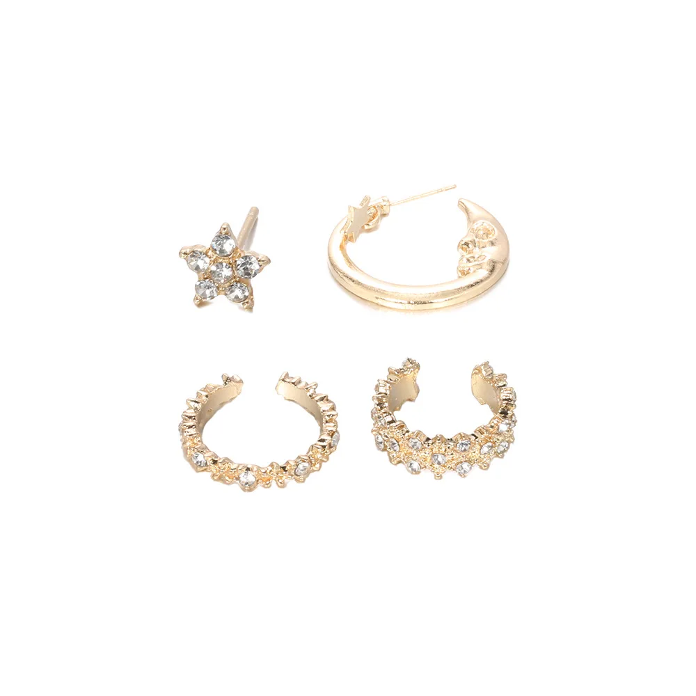 4 шт./компл. комплект золотых сережек-гвоздиков в стиле панк с пятиконечной