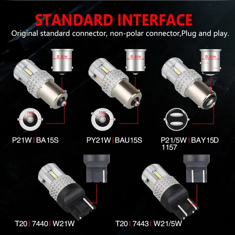 NAO P21W светодиодсветодиодный PY21W T20 W21W W21 5W Габаритные огни BA15S P21/5W 12V 7443 1156 DRL 1157 Bay15d