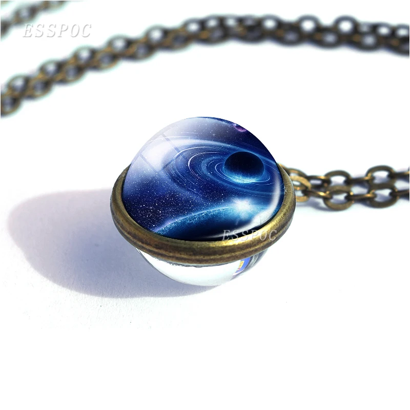 Ожерелье со стеклянным шариком в виде галактики и туманности двухсторонняя
