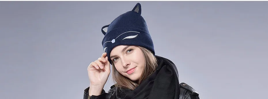 FURTALK, вязанная шапка бини, женская зимняя шапка бини с манжетами, шапка, Осенняя шапка для девушек, женская шапка skullies, милая Кепка с кошачьими ушками