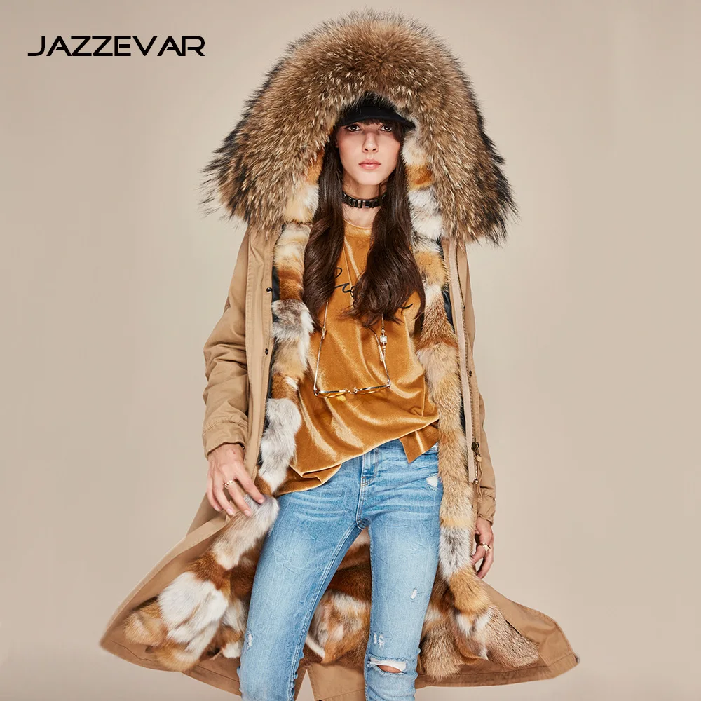 2017 autumn and winter new luxurious fox raccoon fur cap peck coat Liyan Tong star lengthened coat. | Женская одежда