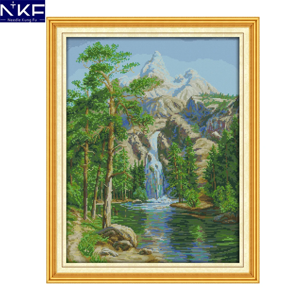 

NKF High Mountain and Flowing Water Counted Cross Stitch Embroidery Needlework Set 11CT14CT DIY Cross Stitch Kits for Home Decor