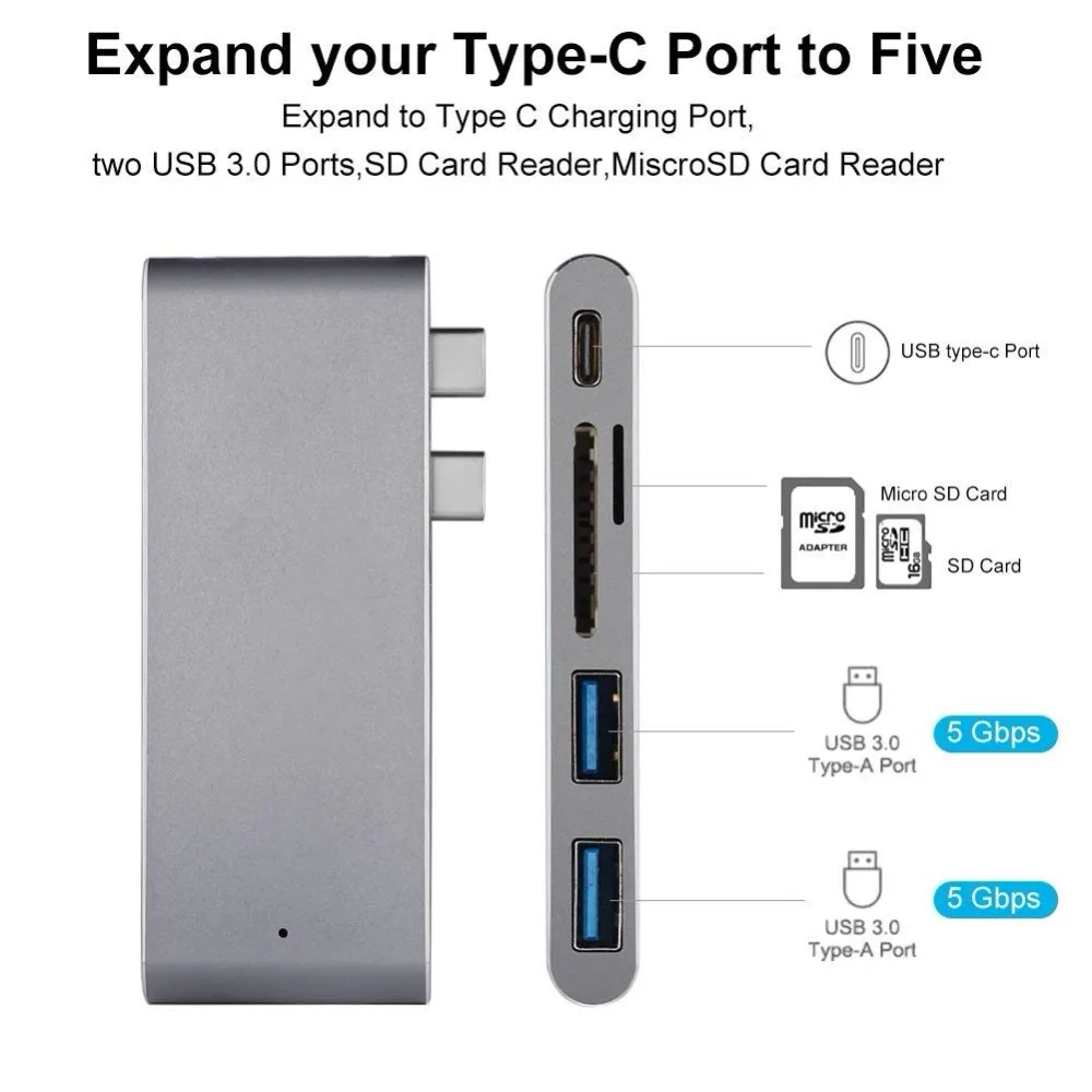 Usb-концентратор C двойной адаптер Leadzoe Type с 1 зарядным портом и разъемом SD/Micro SD/TF