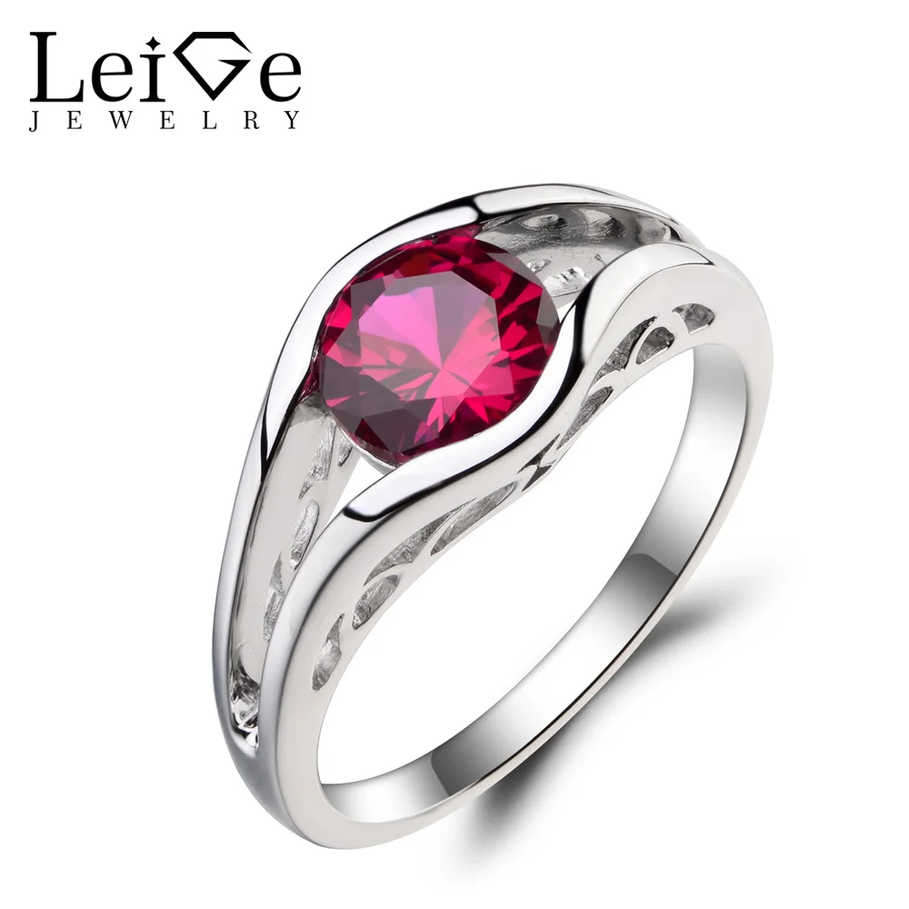 

Leige Jewelry Solitaire Ring Lab Ruby Ring Wedding Ring Red Gemstone July Birthstone 925 Sterling Silver Ring Romantic Gifts