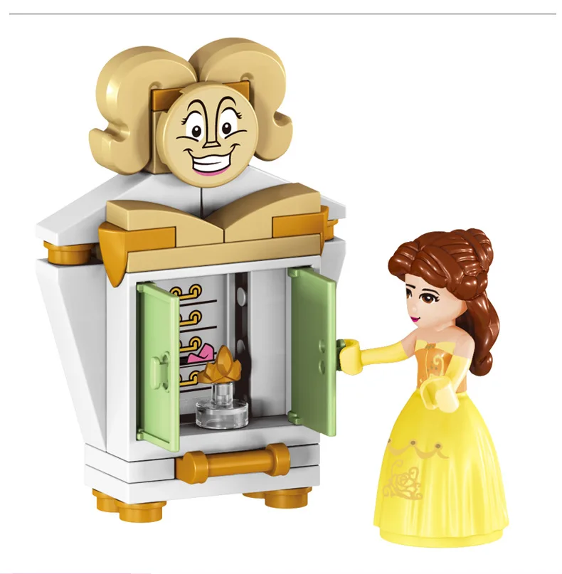 Disney мультфильм игрушки Красавица и Чудовище принцесса Belle'S заколдованный замок строительные блоки игрушки Новогодний подарок для детей