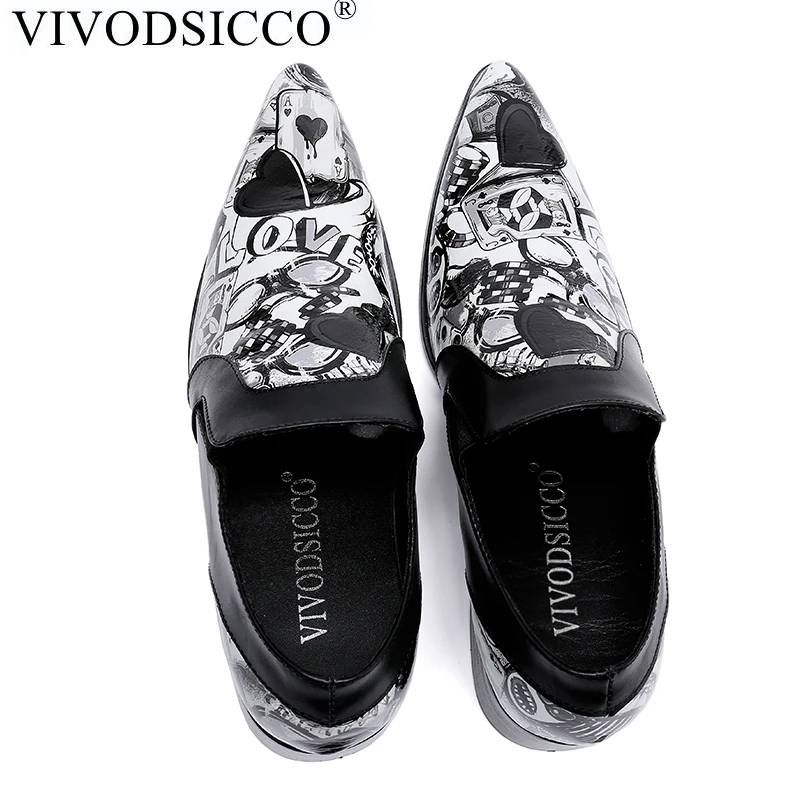 VIVODSICCO/брендовые дизайнерские модные мужские модельные туфли из натуральной кожи итальянская Свадебная формальная обувь мужские оксфорды с принтом мужские туфли на плоской подошве