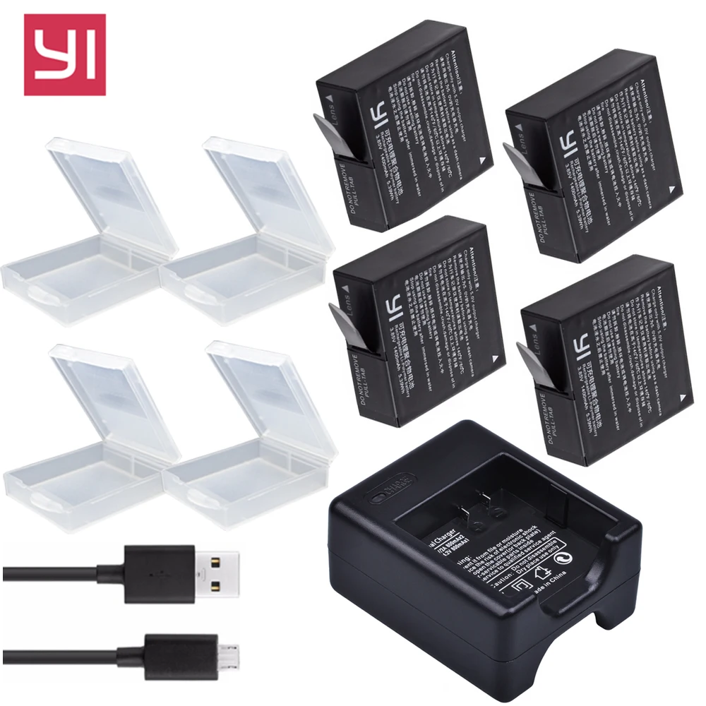 Аккумулятор 4x1400 мАч Yi 4K для Xiaomi lite YI 2 + аккумулятор 360 VR зарядное устройство USB экшн