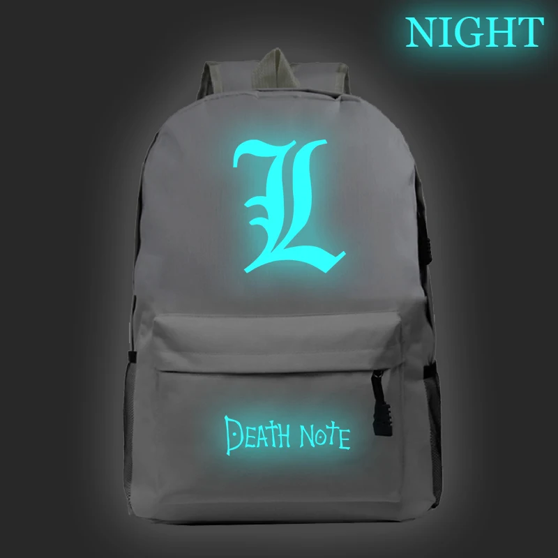 Горячая Распродажа, светящийся школьный рюкзак с надписью "Death Note", рюкзак для ноутбука, рюкзак для мужчин, женщин, мальчиков и девочек, Повседневная книга Mochila