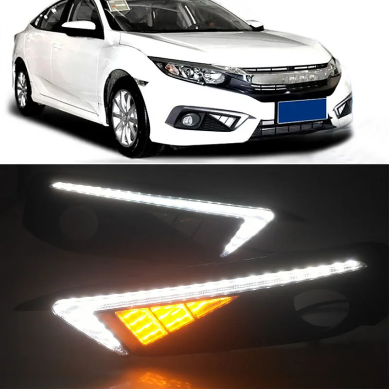 Дневные ходовые огни Светодиодные лампы для Honda Civic 10th Габаритные огни с туман светильник отверстие Авто аксессуары 2 шт./компл