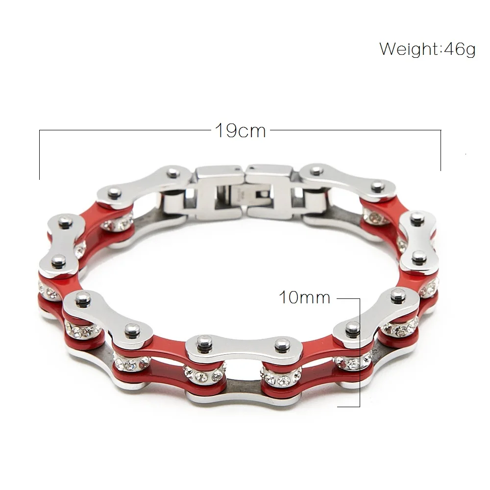 Silver-Red Унисекс, модные байкерские браслеты, ювелирные изделия из нержавеющей стали, Мотоциклетная цепь, браслет, велосипедный браслет, звено, браслет - Окраска металла: Silver-Red