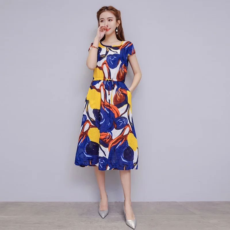 2019 хлопковое льняное летнее платье женское свободное плюс размер 4XL повседневные