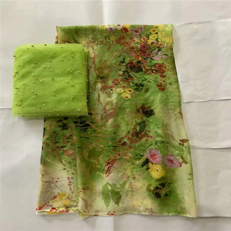 

Fashion new style african soft silk fabric with swiss voile lace tissu for ladies printed silk chiffon fabric! LXF681