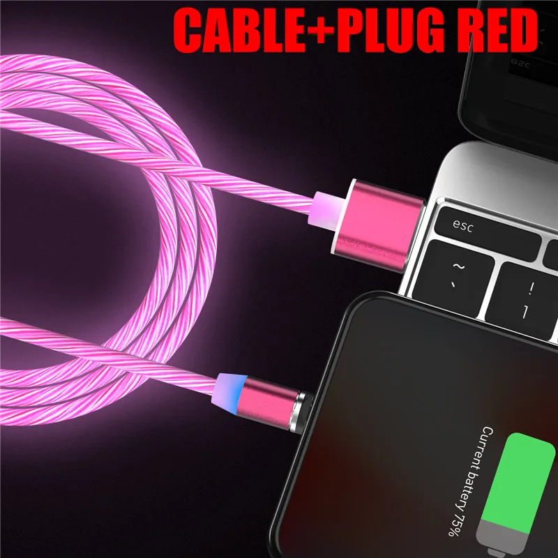 Red МАГНИТНЫЙ световой светодиодный светильник USB зарядное устройство кабель для iPhone Xs Max Micro type C зарядка A50 A70 P30 шнур Быстрая зарядка магнит - Цвет: Red