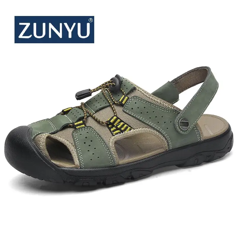 Мужские Кожаные Классические сандалии ZUNYU римские уличные тапки пляжные