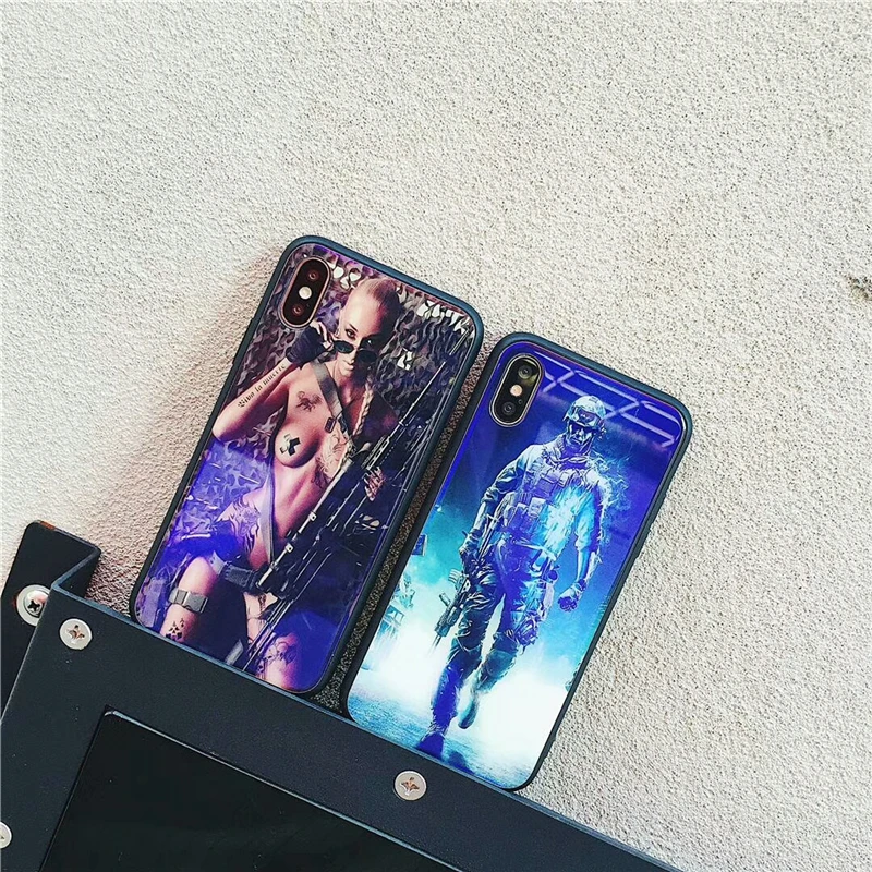 RMJ-DAN Handsome fashion Brave warrior Apply to For Apple iPhone 6 6S 7 8 Plus X Blue Glass Phone Case+TPU cellphone case |