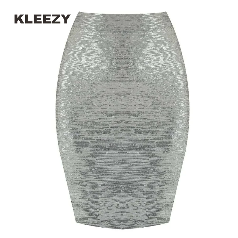 KLEEZY Новое поступление юбка-карандаш новая бандажная Женская Золотая и серебряная мини-юбка HS001