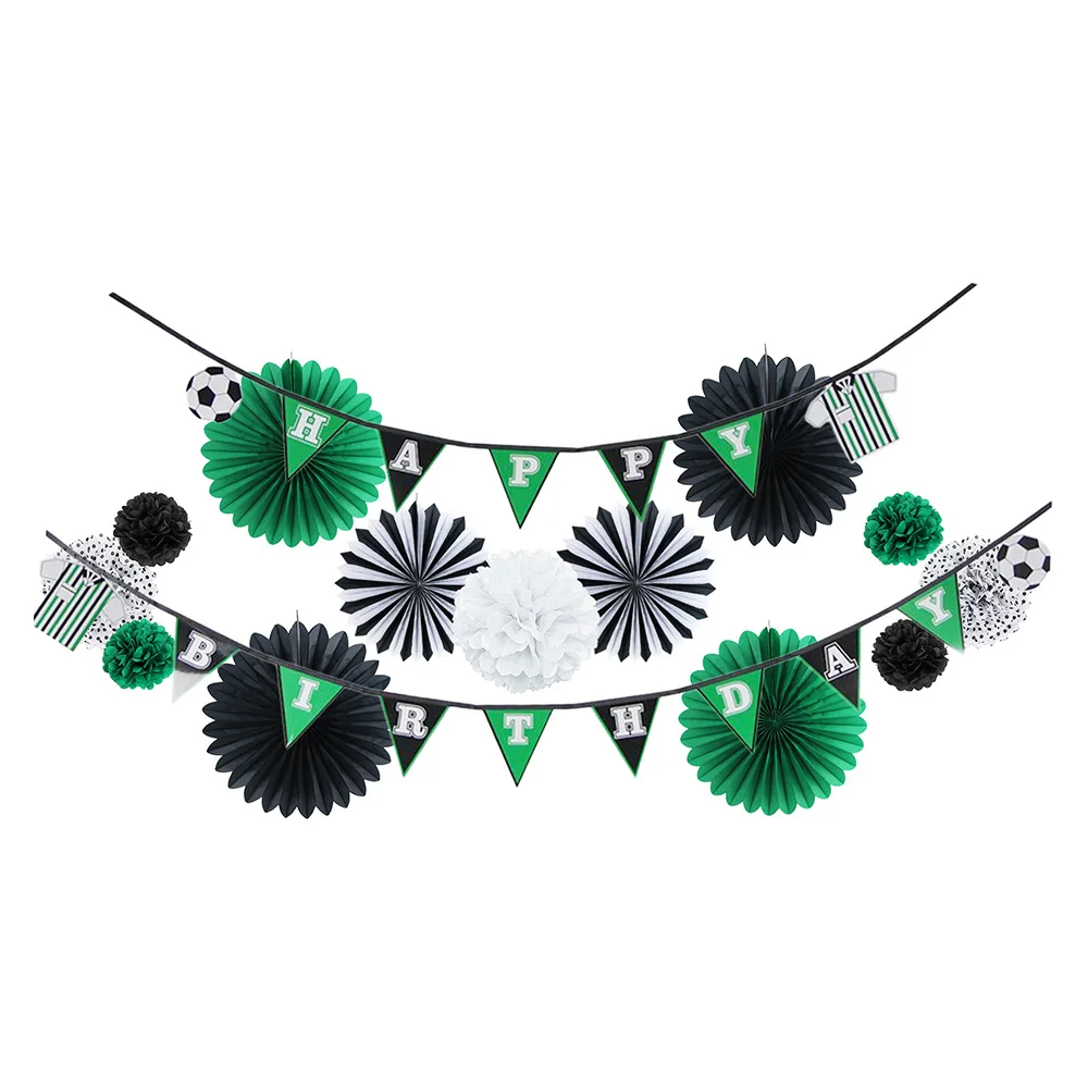 Soccer Theme Party Decorations Set Happy Birthday Pennant Banner Tissue Paper Fans Polka Dot Pom Poms Kids Sports 14pcs | Дом и сад