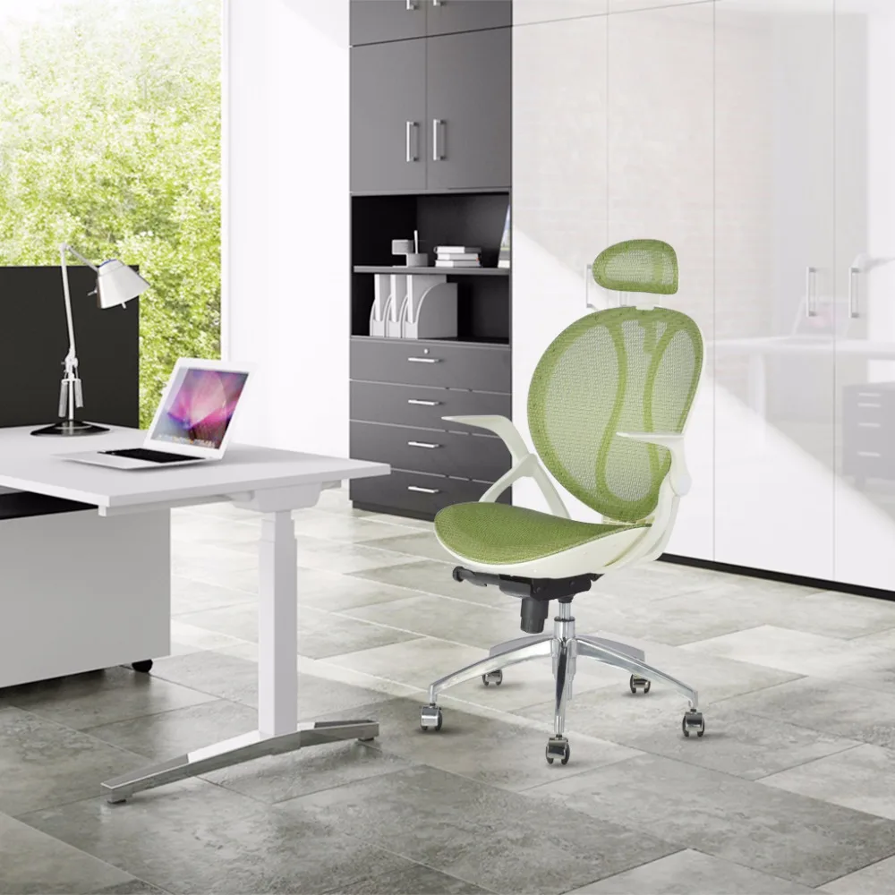 Офисное кресло LANGRIA с высокой спинкой вращающееся зеленое Сетчатое для