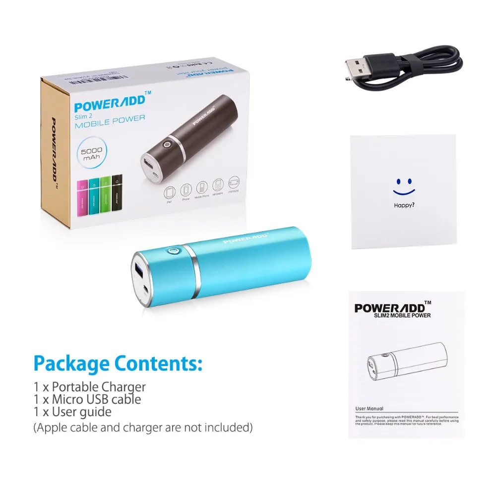 Power add Slim2 5000 мА портативное зарядное устройство USB порты внешний аккумулятор для