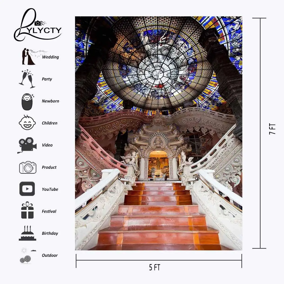 5X7 футов купол церковь фон Церковь интерьер лестница фотография и студия
