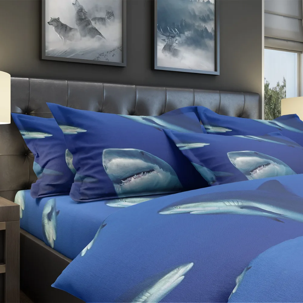 Большая акула животных постельных принадлежностей HD печати морской рыбы пододеяльник набор Твин Полный queen King Размер 3 шт настроить постельные принадлежности