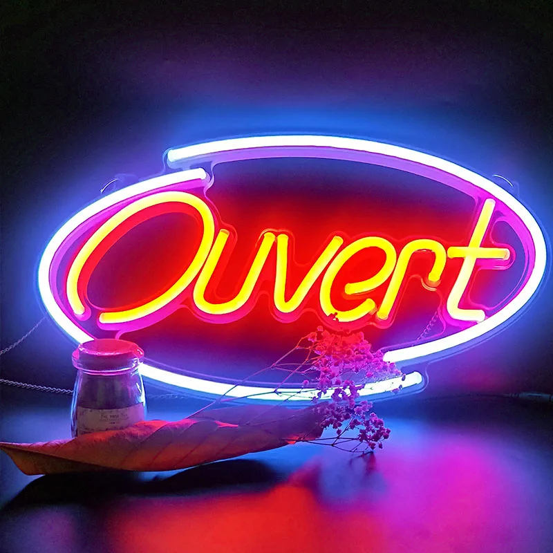 Blue arc Ouvert DECO 18x10 дюймов, изменяющий цвет, светодиодный неоновый знак Ouvert, прозрачная акриловая основа, красный, открытый, RGB, дуговая линия, неоновые вывески с пультом дистанционного управления - Мощность в ваттах: Blue arc Ouvert