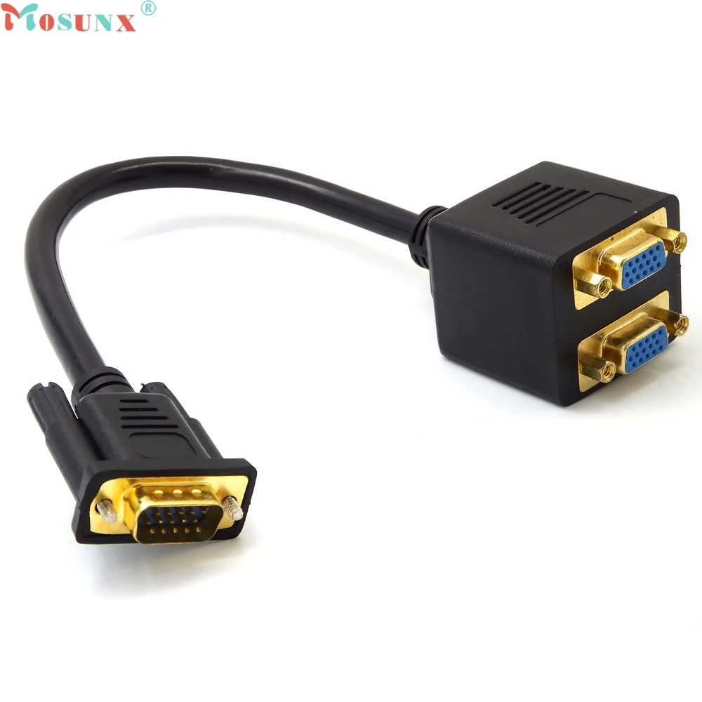 Mosunx Factory Price VGA Male to 2 Female Monitor Y Splitter Cable 30CM 0228 Drop Shipping|2 vga|vga femalevga male |