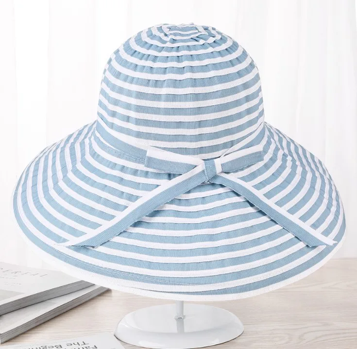 Горячая Распродажа модная шляпа в черно белую полоску с бантом летняя от солнца