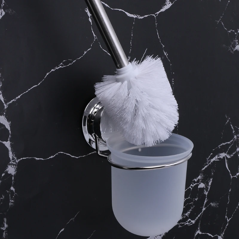 Suction Cup Toilet Bowl Brush Holder Set Bathroom Stainless Steel Wall Mounted | Обустройство дома