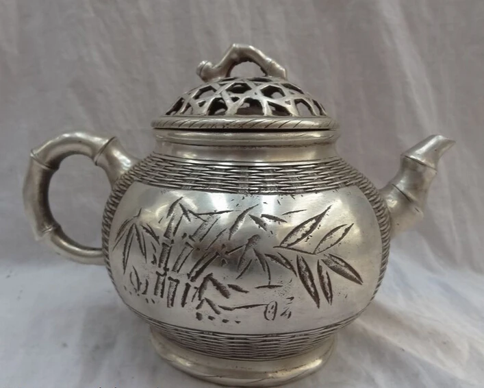 JP S0608 10" Chinese Silver Crab Statue Auspicious Symbol Bronze Bamboo Teapot Wine Pot Discount 35% | Дом и сад