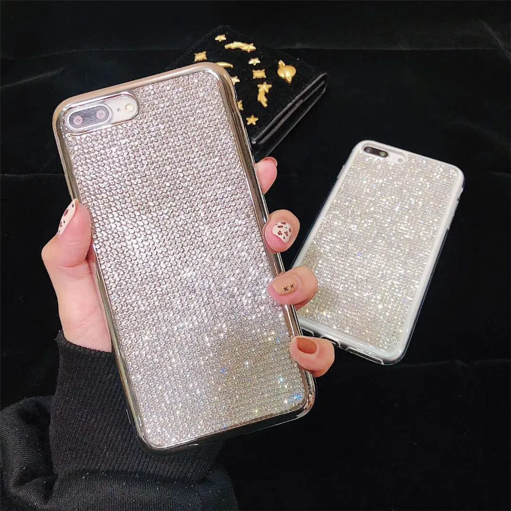 Роскошный полный алмазов чехол для iPhone 8 7 плюс Чехлы мягкие силиконовые крышка X Xs