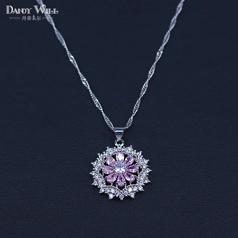 silver color Women Bridal Jewelry Sets Pink Zircon Necklaces Pendants Ring Earrings Bracelets With Stones Set of Jewelery | Украшения и