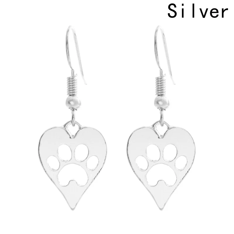 Silver Gold Heart-shaped Paws Print Pendant Charms Jewelry Dog Cat Pet Earring For Women Best Special Gift Girls | Украшения и
