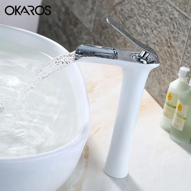 Смеситель для раковины OKAROS усиленный однотонный латунный белый запеченный