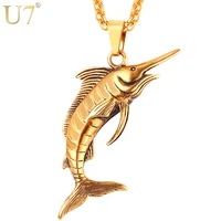 u7 stainless steel swordfish pendant chain necklace rock sea animal punk kpop necklaces men jewelry p1118