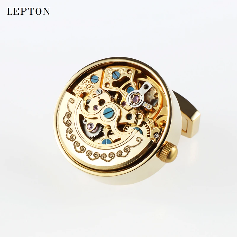 Фото Роскошные функциональные запонки с механизмом для часов Lepton из нержавеющей стали в стиле стимпанк, механизм для часов, запонки для мужчин №3