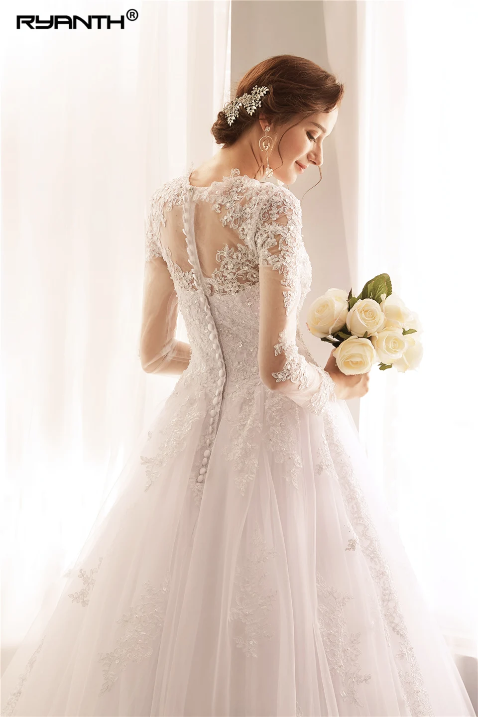 Женское свадебное платье с длинным рукавом Vestido de Noiva дешевое прозрачное бальное