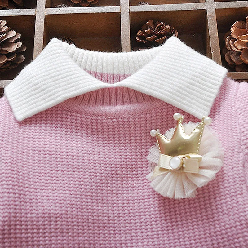 Трикотажный свитер с длинным рукавом и отложным воротником для девочек | Мать