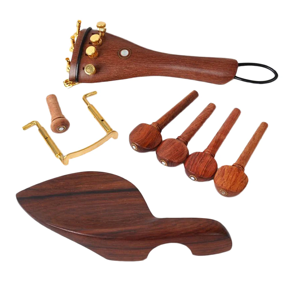 

Set of Rosewood 4/4 Violin Parts Chinrest Tuning Pegs Tailpiece Fine Tuners Endpin Kit