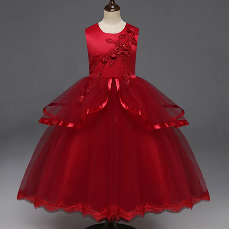Кружевное платье с аппликацией для девочек свадебное принцессы первого