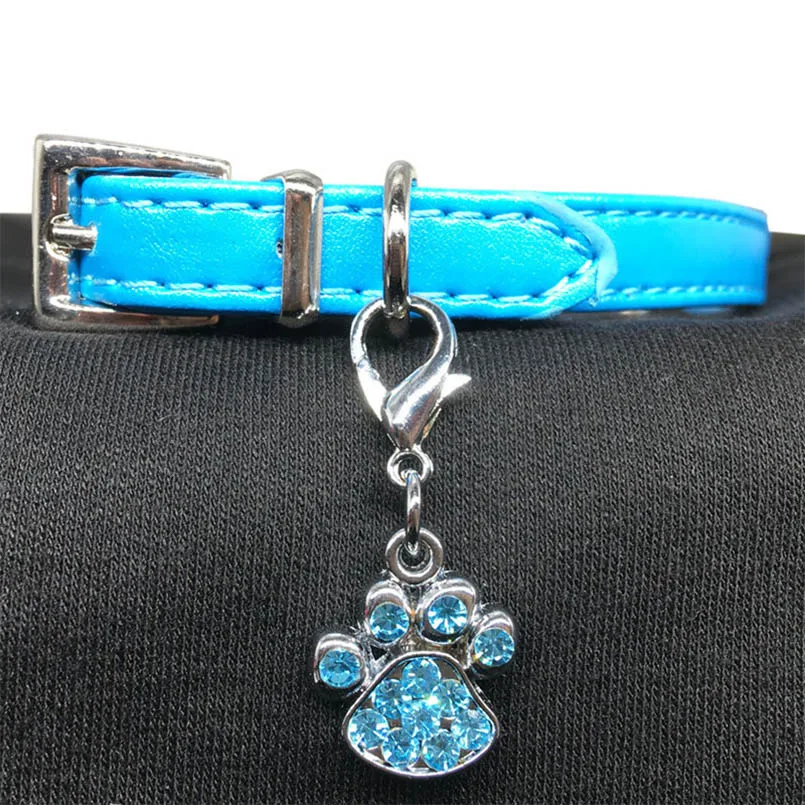 Pet кулон Pawprint Украшенные стразами мигает животное кошка ошейник теги Цепочки и