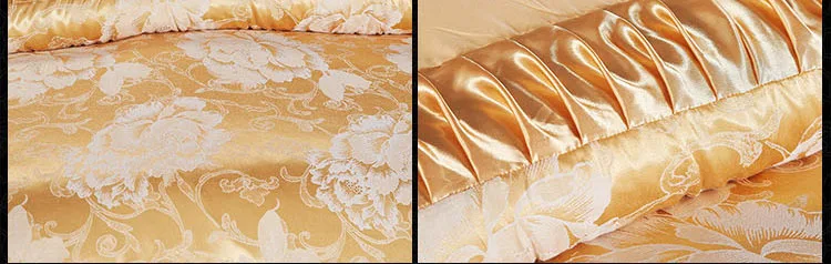 high quality golden 6pcs silk bedding sets satin comforter cover puffy bed sheet pillowcases shams tencel spread 5603 | Дом и сад