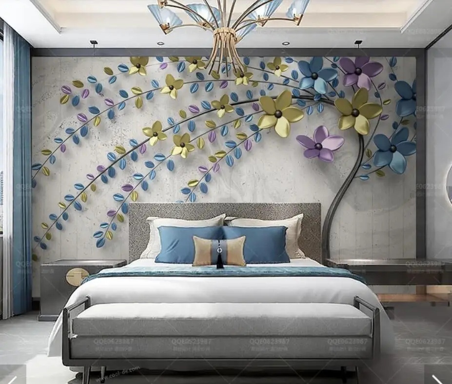 Винтажные тисненые металлические обои с цветами 3d Детская бумажная роспись