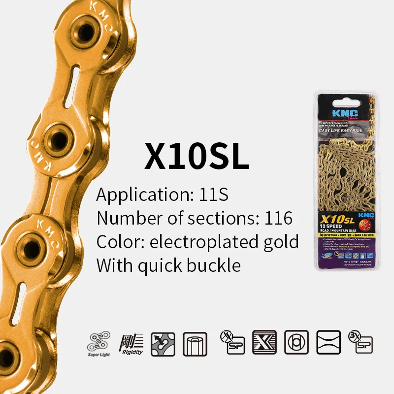 KMC цепь 6 7 8 9 10 11 скорость X8 X9 X10 X11 с титановым золотом и серебром для горного велосипеда, гигантский велосипед, аксессуары для велоспорта - Цвет: X10SL-Gold