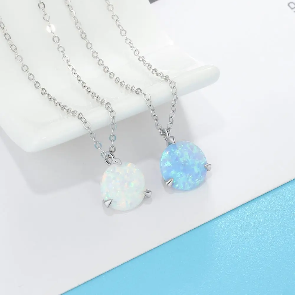 Authetic ожерелье s Подвески синий круглый огненный опал нежное серебряное юбилейное