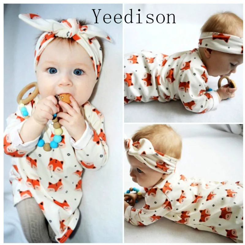 New 2018 fashion newborn baby girl clothes long sleeve fox printed 2pcs/suit infant clothing set Outfits |
