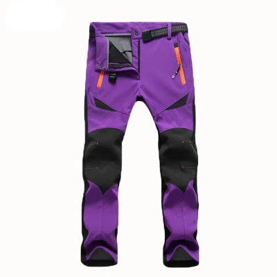 Women Purple WOLFONROAD зимние брюки размера плюс для мужчин и женщин софтшелл брюки Термо Флисовые спортивные брюки походные брюки для катания на лыжах - Цвет: Women Purple