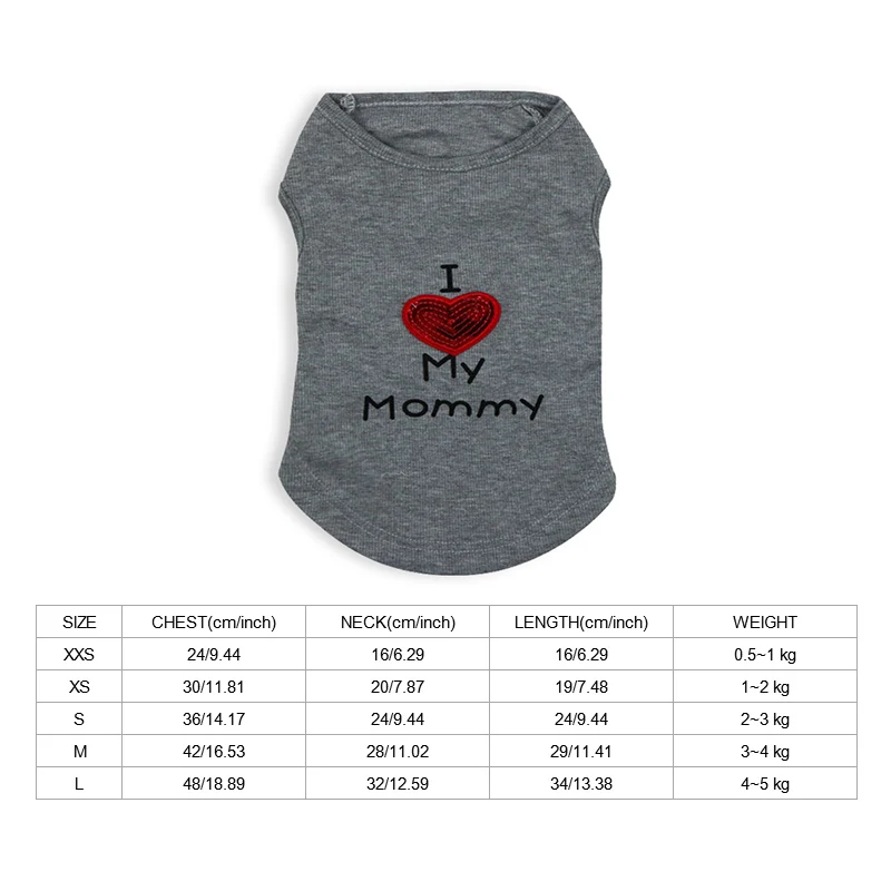 Mommy-Gray Одежда для домашних собак для маленьких собак, летняя одежда для чихуахуа, щенка, йоркца, зимний жилет, футболка, костюм для кошек, Серия I Love Mommy Daddy - Цвет: Mommy-Gray