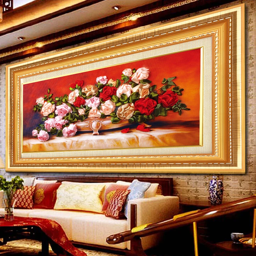 Новое поступление необработанные ленты вышивка цветочные картины наборы ручной