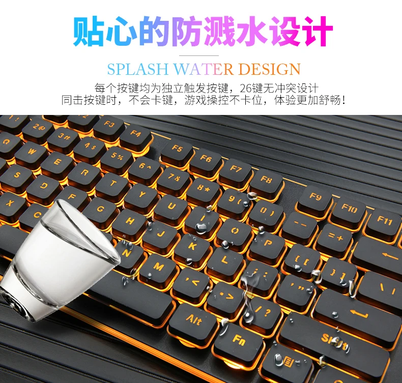Игровая клавиатура 104 с RGB подсветкой, водонепроницаемая Бесшумная клавиатура для компьютера, геймера, USB Проводная клавиатура для ноутбука